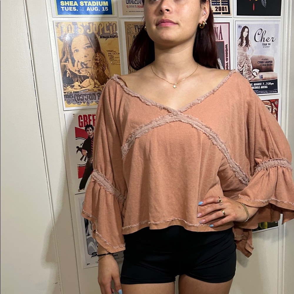 Elegant Ruffle Sleeve Blouse in Tan
